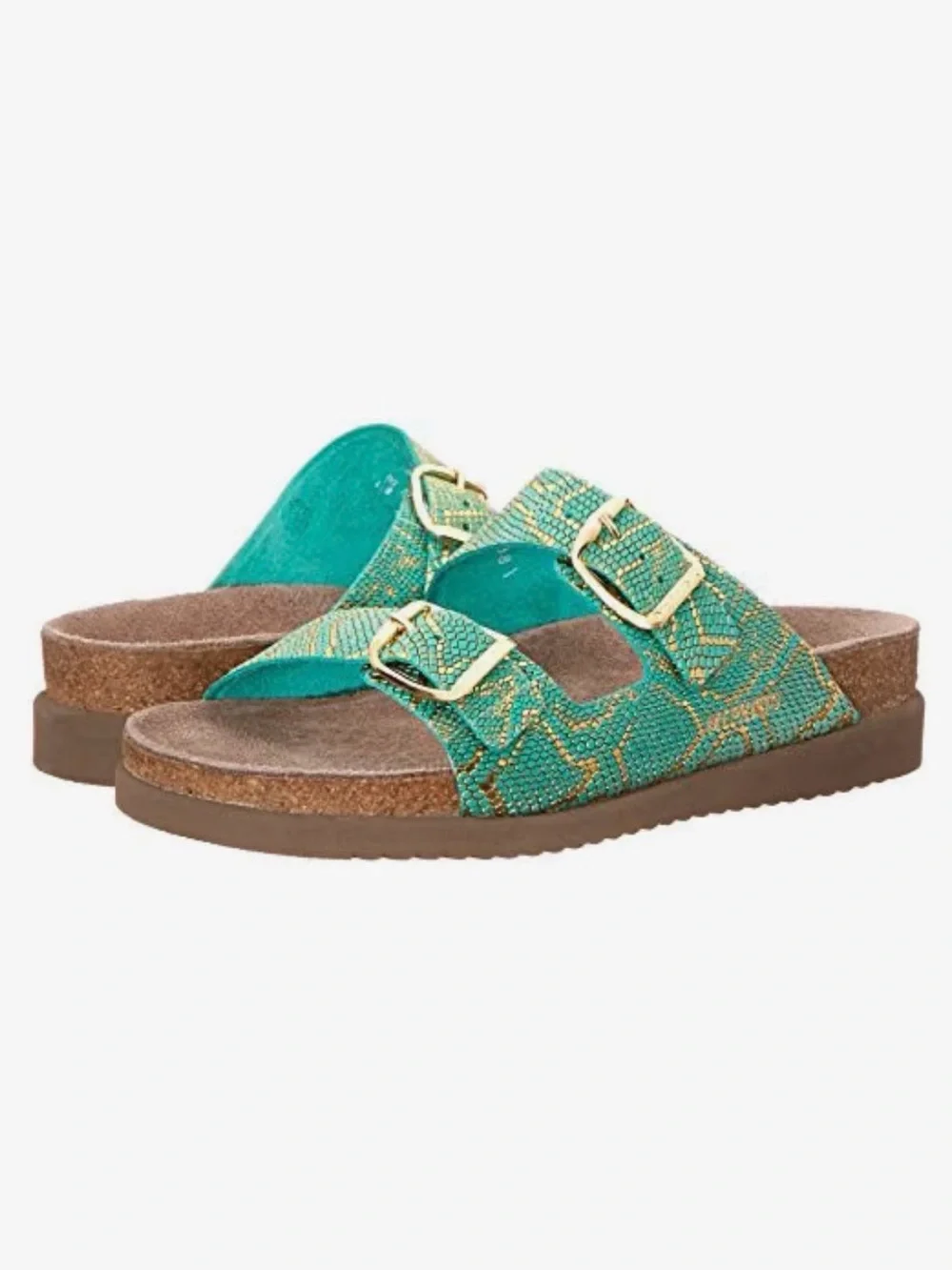 Mephisto Harmony Slip On Dual Buckle Strap Mint Nairobi Gold Slide Sandals Sz 37